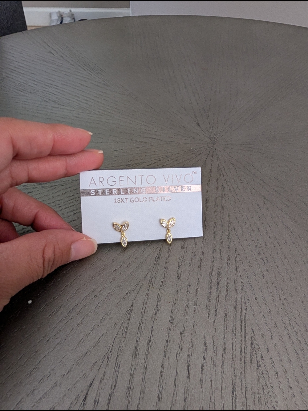 Argento Vivo Gold Leaf Stud Earrings with Clear Stones